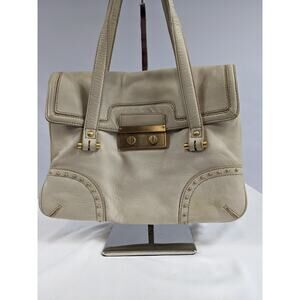 Talbots Leather Handbag Purse Ivory Cream Gold Hardware Studded Divided Sections